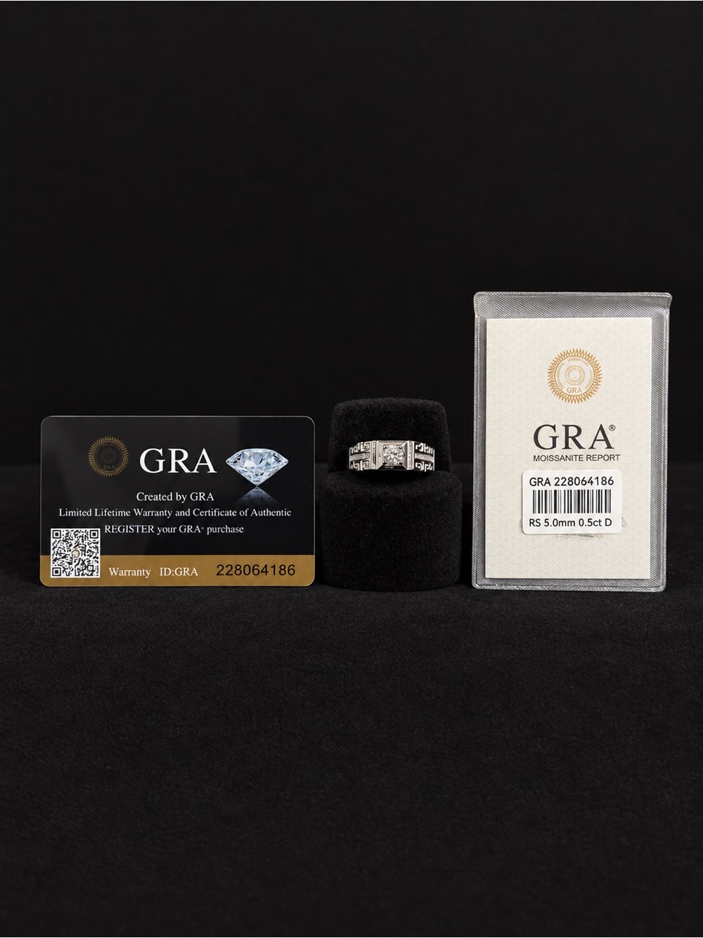 GRA Certified 0.5CT Moissanite Adjustable Men’s Ring